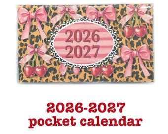 2026-2027 Pocket Calendar – Leopard Cherries, Monthly Planner, mini calendar, teacher appreciation, gift for her