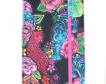 Kindle Cover Neon Jungle Cats fits NEW 2022 basic Kindle case for kindle - cute tigers and leopards - jungle cats turquoise hot pink floral