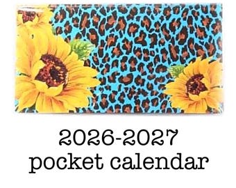 2026 - 2027 mini Planner - Leopard Sunflower - floral pocket calendar - two year planner - 2 year monthly planner horizontal