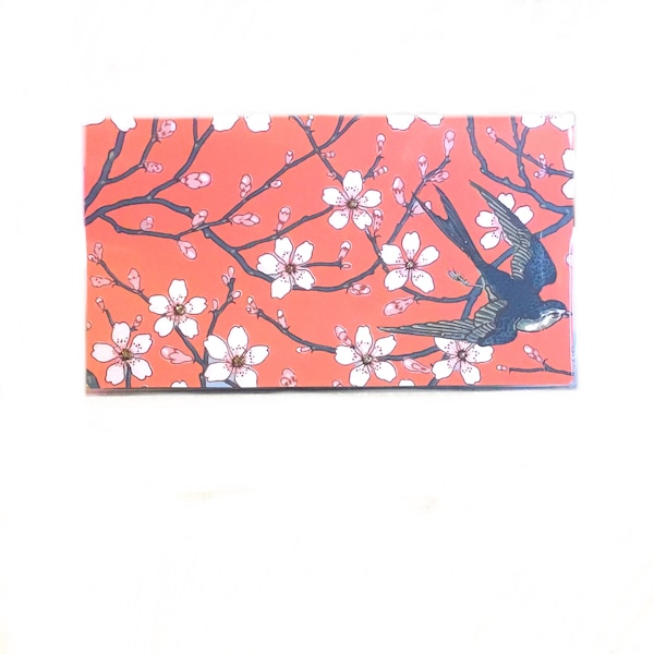 2024 - 2025 pocket calendar - Swallows and Almond blossoms orange, pocket planner, two year calendar, chic 2 year monthly planner new year