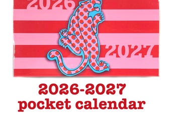 2026-2027 Pocket Calendar – Pink Leopard, gift for her pink and red cute coquette, mini purse size
