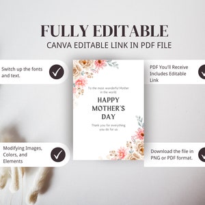 Carte de fête des mères heureuse || Carte de voeux numérique modifiable pour la fête des mères || Création de carte DIY pour la fête des mères || Téléchargement instantané