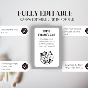 Carte minimaliste pour la fête des pères || Message d'accueil numérique modifiable pour la fête des pères || Carte imprimable personnalisable pour la fête des pères || Carte DIY