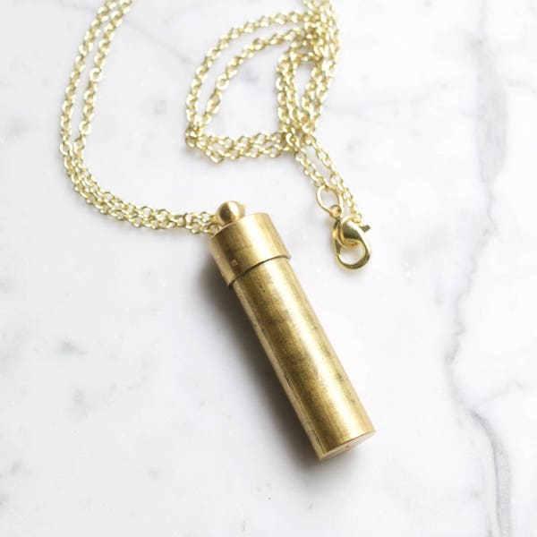 Canister Vial Necklace Secret Stash Vintage Brass