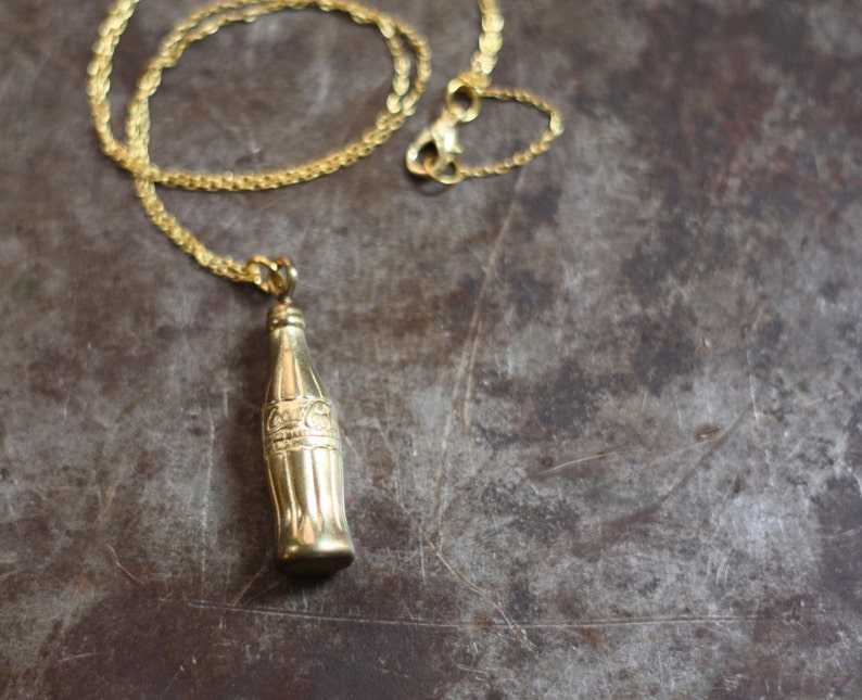 Vintage Brass Coca Cola Coke Bottle Charm Necklace image 3