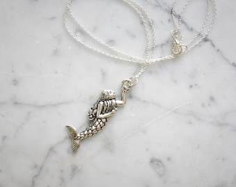 Silver Toned Child Mermaid Charm Necklace