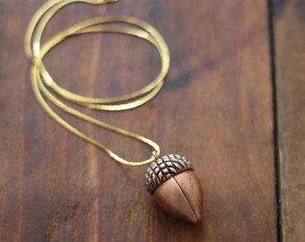 Vintage Copper Acorn Charm Necklace