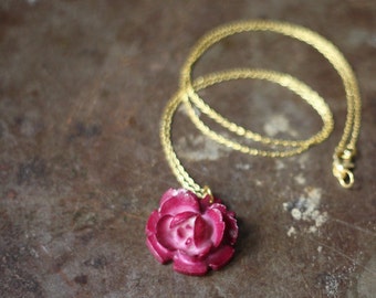 Vintage Celluloid Rose Pendant Necklace