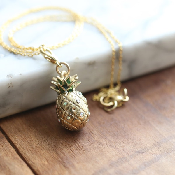 Golden Brass Pineapple Charm Necklace | Summer Outdoors Jewelry