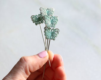 Silver & Turquoise Patina Butterfly Stick Pin / Wedding Groomsmen Gifts