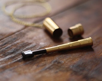 Vintage 40's 50's latón Folda telescópico porta cigarrillos frasco vial collar