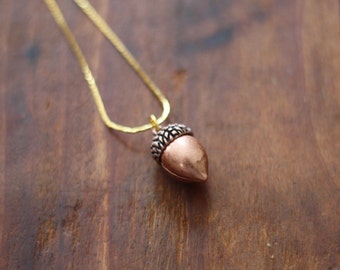 Vintage Copper Acorn Charm Necklace