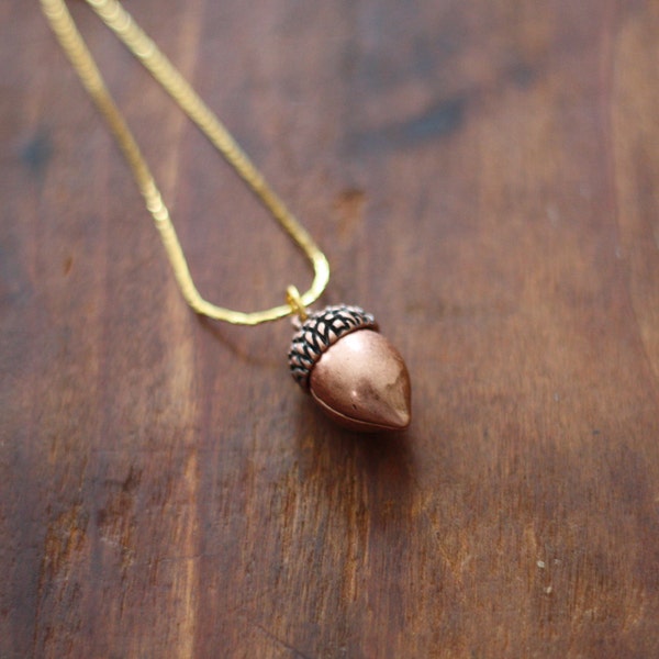 Vintage Copper Acorn Charm Necklace