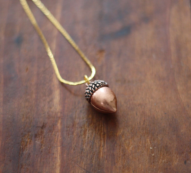 Vintage Copper Acorn Charm Necklace image 1