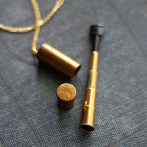 Vintage 40's 50's Brass Scope Telescoping Cigarette Holder Canister Vial Necklace image 1