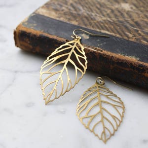 Vintage Brass Leaf Earrings | Small