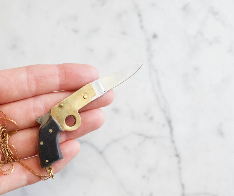 Vintage Gun Shaped Miniature Pocket Knife Necklace Brass Etsy
