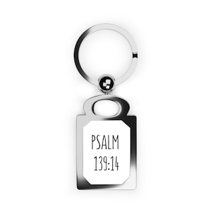 Rechteckiger Foto-Schlüsselanhänger mit Psalm 139:14, individueller Schlüsselanhänger, Gedenkgeschenk, inspirierendes Andenken, spirituelles Zeichen