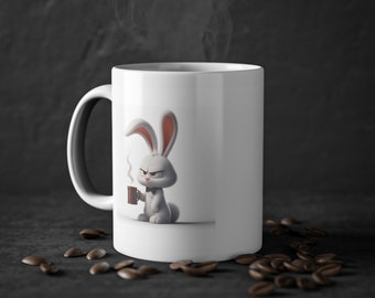 Grumpy Bunny Tasse. Mürrische Tasse. Lustige Hasen-Tasse. Lustiges Design-Tasse. Reizbare Häschen-Tasse. Sarkastische Tasse. Geschenk. Lustiges Geschenk. Geburtstagsgeschenk.