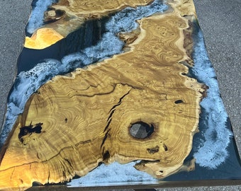 Live Edge Epoxy Dining Table / Ocean Epoxy Table Top / Early Delivery In Stock