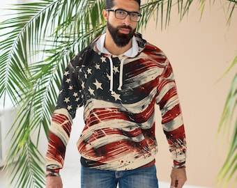Sudadera con capucha y bandera estadounidense desgastada: jersey patriótico de EE. UU.