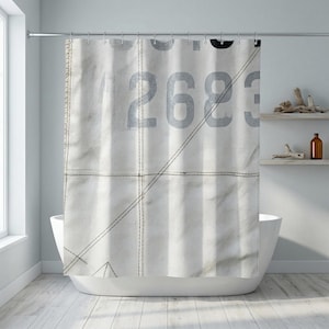 Minimalist Coastal Shower Curtain | Nautical Sail Canvas Look | Neutral Beach Bathroom Decor | Modern Calm Bath Design | Seaside Style