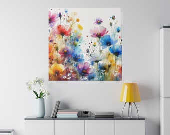 Vibrant Watercolor Wildflowers Matte Canvas, Stretched, 0.75"
