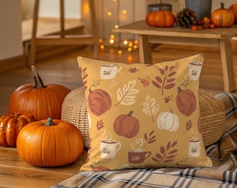 Almofada decorativa com toques neutros e especiarias: decoração moderna de outono em estilo fazenda