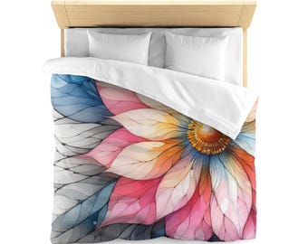 Funda nórdica de microfibra con estampado de flores de acuarela radiantes / Súper suave y duradera
