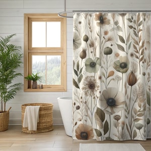 Vintage Wildflower Shower Curtain: Boho Cottagecore Bathroom Decor