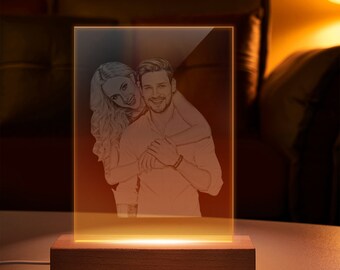 Lámpara personalizada con foto 2D, luz nocturna LED de cristal personalizada para regalo de boda