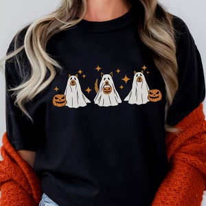 Ghost Dogs Shirt Cute Halloween Party Unisex TShirt Retro Comfort Colors Top Trick or Treat Kawaii Puppies Tee Dog Lover Gift Spooky Season