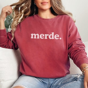 Sudadera Merde con inspiración retro francesa vintage de los años 60, divertida frase francesa, suéter parisino, camiseta con palabrotas francesas, regalo para amantes de París
