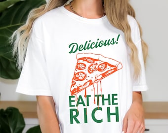 Camiseta divertida unisex con estampado retro "Cómete a los ricos" Regalo para activistas