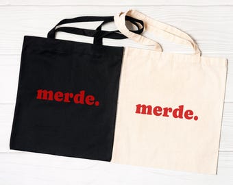 Merde Canvas Totebag Lustige Französisch Lehrer Einkaufstasche sarkastische Reise Weekender Tasche