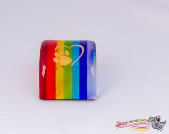 Rainbow Bridge - Brighter Colors! Handmade Fused Glass Pet Memorial (medium paw in heart)