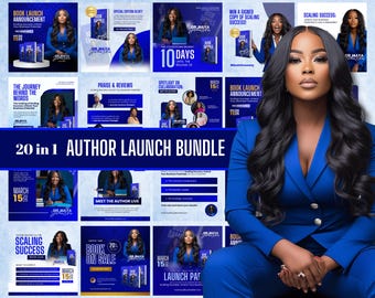 20-in-1 Editable Author Launch Bundle | Customizable Canva Templates | Book Launch Promo Graphics