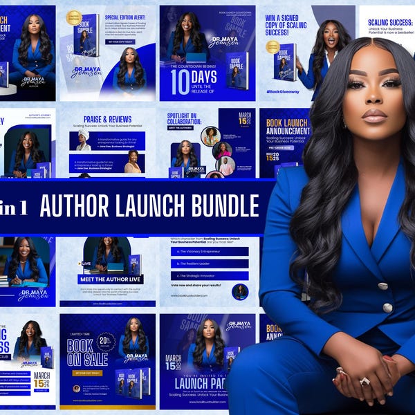 20-in-1 Editable Author Launch Bundle | Customizable Canva Templates | Book Launch Promo Graphics