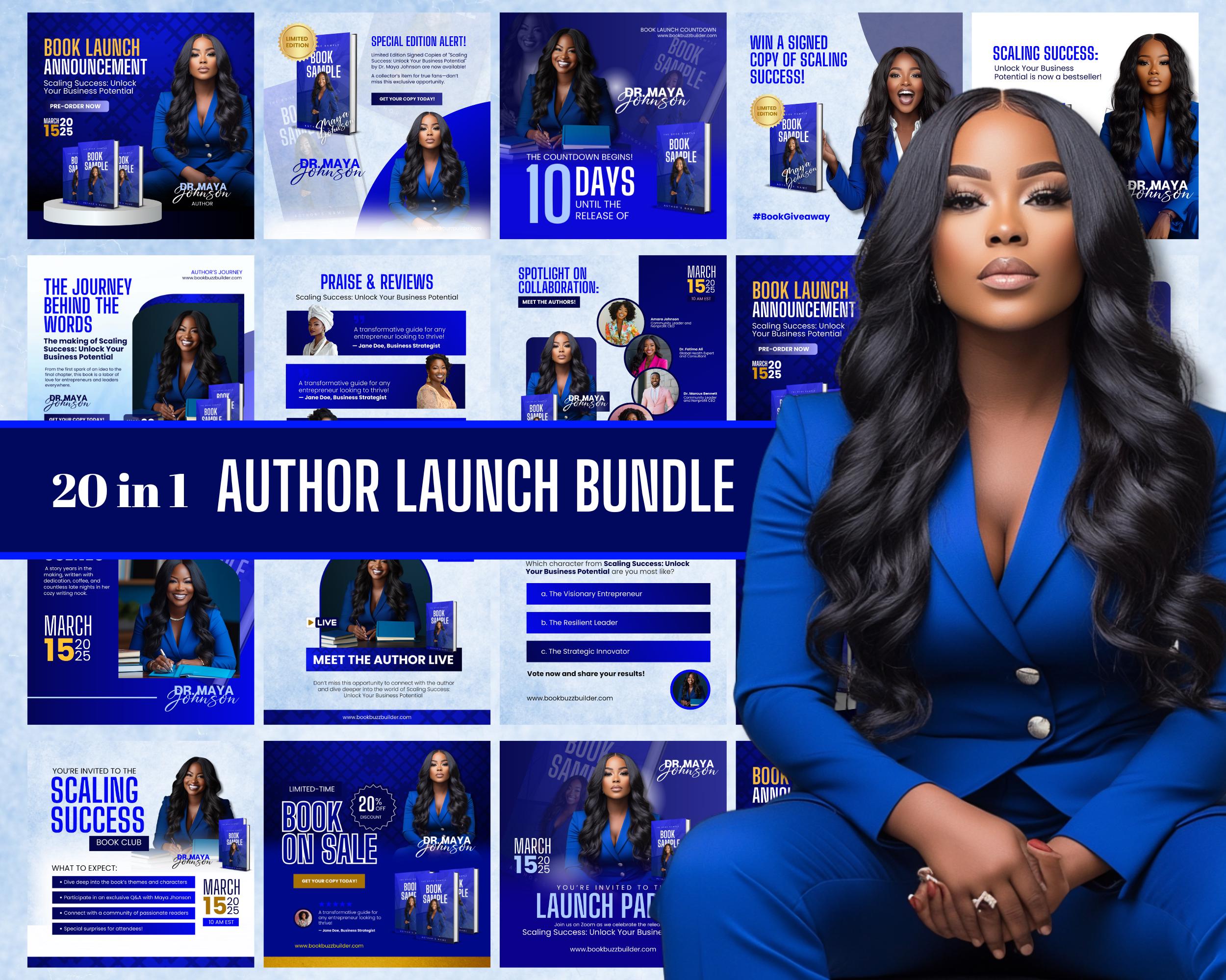 20-in-1 Editable Author Launch Bundle | Customizable Canva Templates | Book Launch Promo Graphics