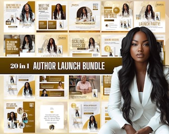 Gold 20-in-1 Editable Author Launch Bundle | Customizable Canva Templates | Book Launch Promo Graphics