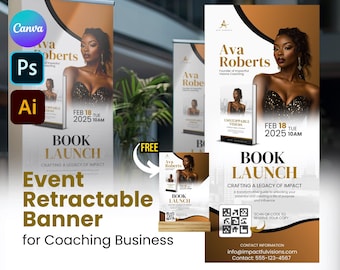 Business Coaching Retractable Banner Template: Canva & PSD Editable