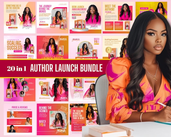 20-in-1 Editable Author Launch Bundle | Customizable Canva Templates | Book Launch Promo Graphics
