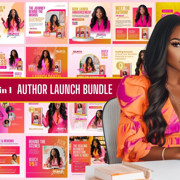 20-in-1 Editable Author Launch Bundle | Customizable Canva Templates | Book Launch Promo Graphics