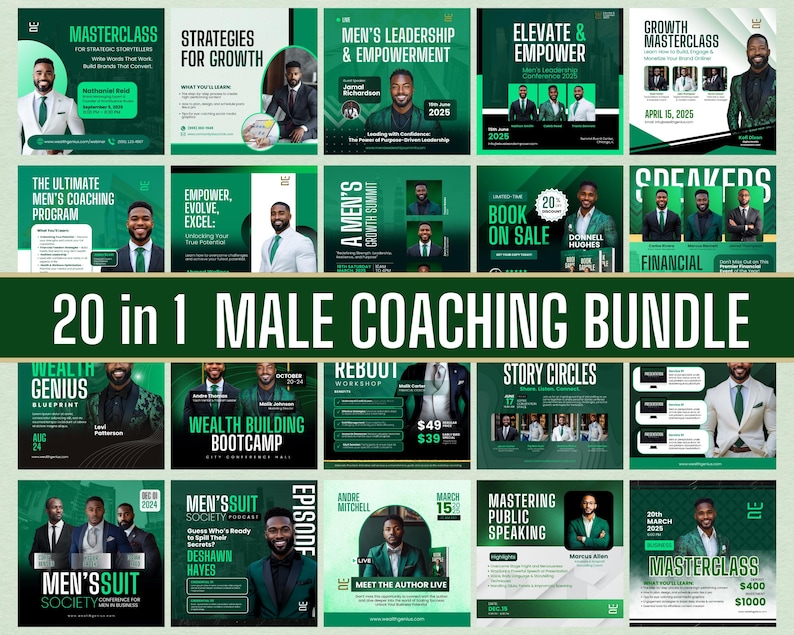 20-in-1 Male Coaching Bundle | Workshop and Event Flyer Templates for ...