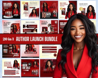 20-in-1 Editable Author Launch Bundle | Customizable Canva Templates | Book Launch Promo Graphics | Red and Black