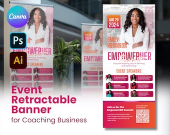 Custom Event Retractable Banner Template - DIY Design for Business Coaching - Canva Editable
