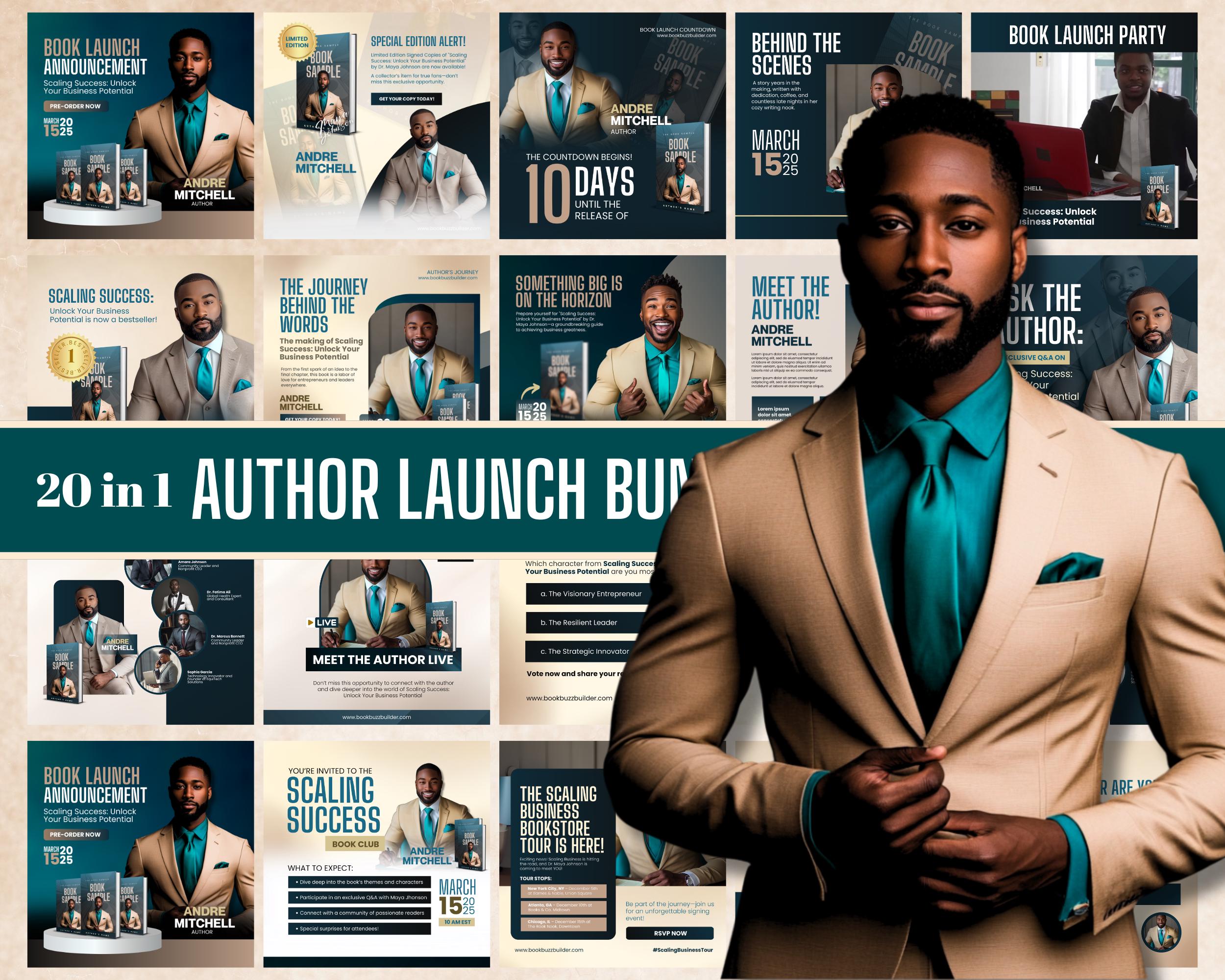 Author Launch Canva Templates: 20-in-1 Book Promo Graphics (Digital Download)