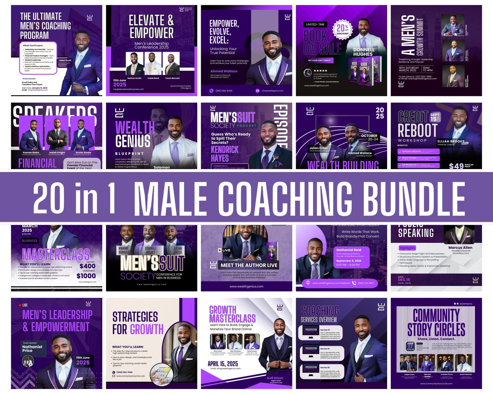 Coaching & Leadership Flyer Templates | 20-in-1 Male Event Bundle ...