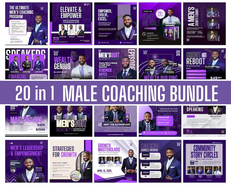 Coaching Graphics Report Coaching & Leadership Flyer Templates | 20-in-1 Male Event Bundle ...