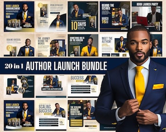 Author Book Launch Canva Templates: Social Media Marketing Bundle (Digital Download)